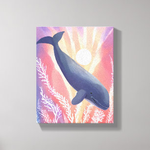 Blue Whale Ocean Hues Watercolor Animal Canvas Print