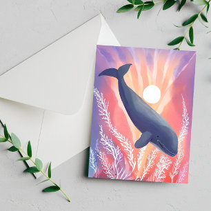 Blue Whale Ocean Hues Watercolor Animal Card
