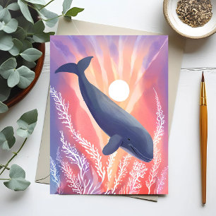 Blue Whale   Ocean Hues Watercolor Animal Postcard