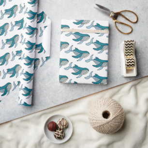 Blue Whale Ocean Pattern Wrapping Paper