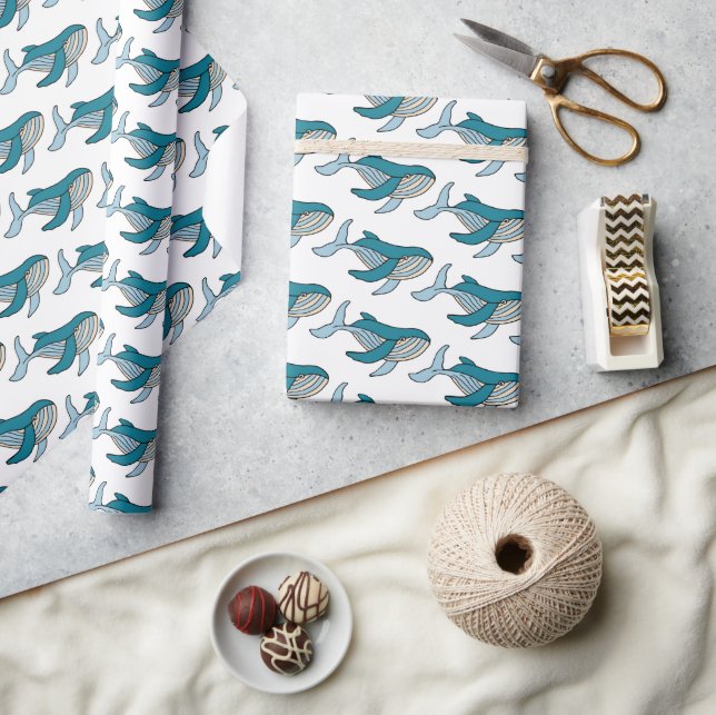 Blue Whale Ocean Pattern Wrapping Paper (Crafts)