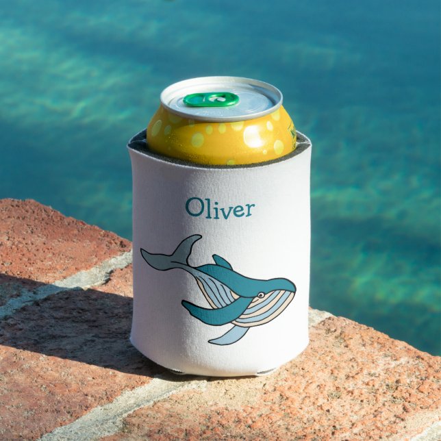 Blue Whale Ocean Personalised Name Can Cooler (In Situ Pool)