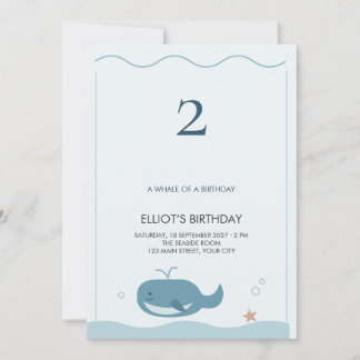 Blue Whale Ocean Serif Kids Birthday Invitation