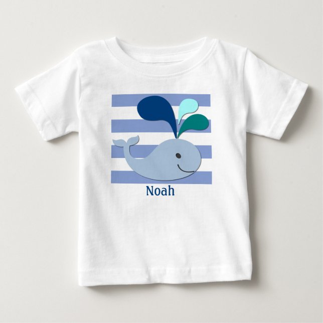 Blue Whale on Blue Striped Background Shirt (Front)