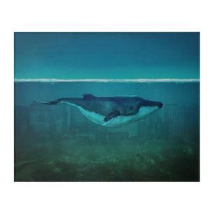 Blue Whale over Flooded City  Acrylic Print