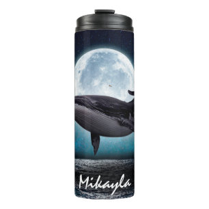 Blue Whale Over Full Moon   Thermal Tumbler