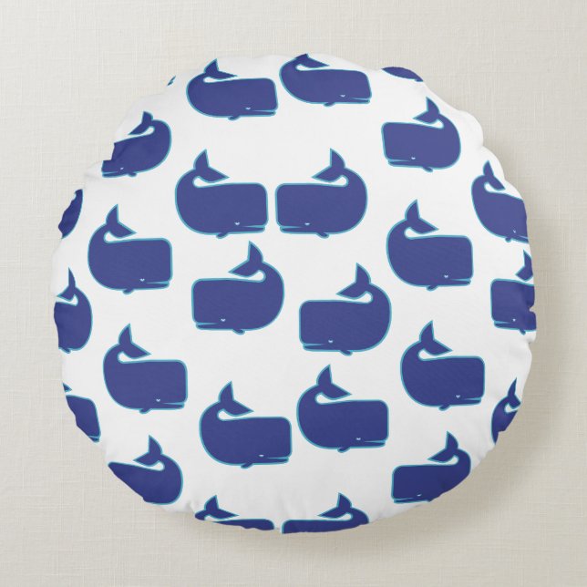 Blue Whale Pattern Coastal Nautical Ocean Pattern Round Cushion (Front)
