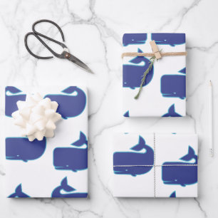 Blue Whale Pattern Coastal Nautical Ocean Pattern Wrapping Paper Sheet