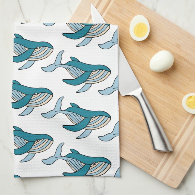 Blue Whale Pattern Tea Towel (Quarter Fold)
