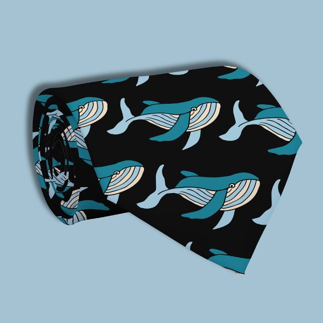 Blue Whale Pattern Tie (Blue whale tie)