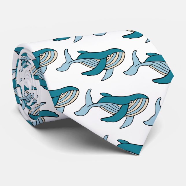 Blue Whale Pattern Tie (Rolled)