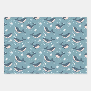 Blue Whale pattern Wrapping Paper Sheet