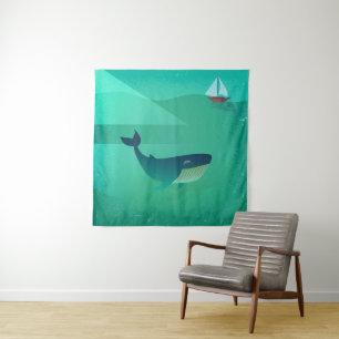Blue Whale & Sailboat – Calm Ocean View Tapestry