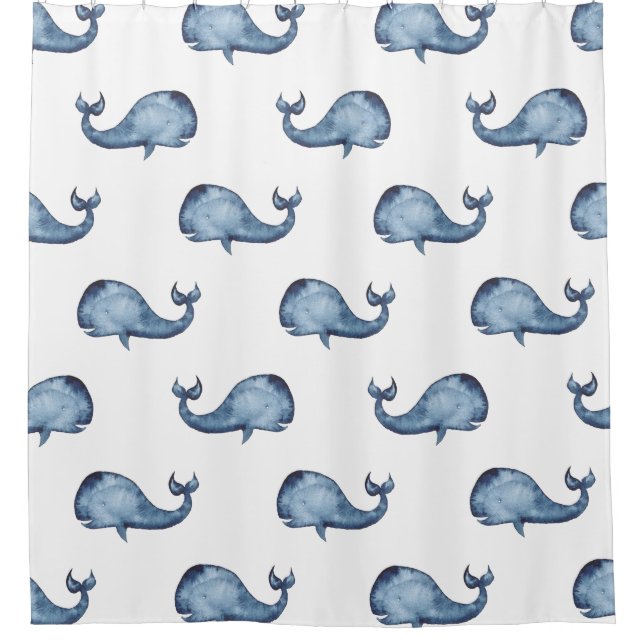 Blue whale. Sea animal. Nautical navy pattern Shower Curtain (Front)