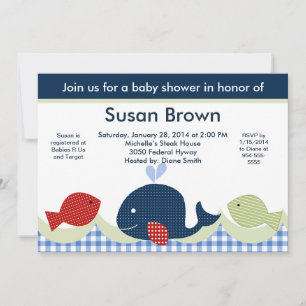 Blue Whale/Sea Life/Fish Baby Shower Invitation
