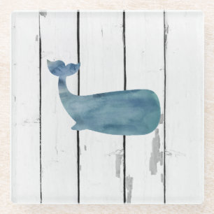 Blue Whale Shiplap Rustic Beach Decor Glass Coaster