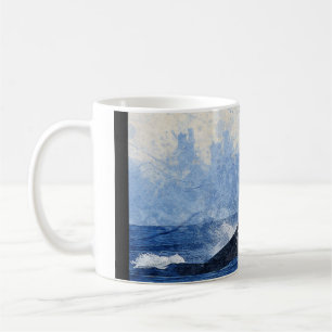 Blue Whale Splashing in Ocean Art Coffee Mug