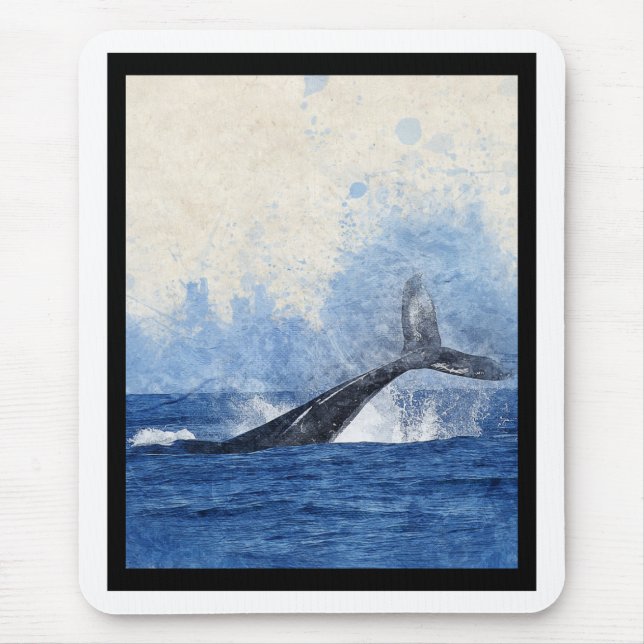 Blue Whale Splashing in Ocean Art Mouse Mat (Front)
