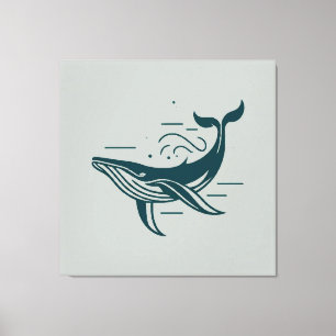 Blue Whale Swimming illustration Canvas Print