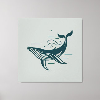 Blue Whale Swimming illustration Canvas Print