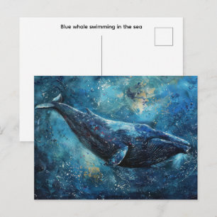 Blue whale swimming in the sea Small Postcard