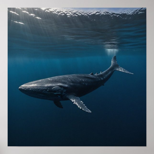 Blue Whale Swimming Underwater Poster (Front)