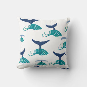 Blue Whale Tail Waves Sea Animal Ocean Marine Cushion