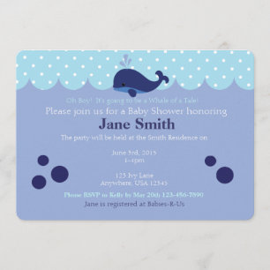 Blue Whale Themed Baby Boy Shower Invitatio Invitation