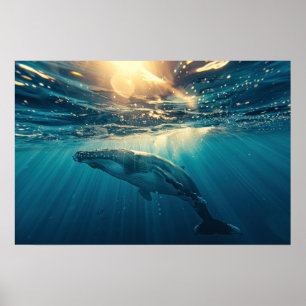Blue Whale under water  Small Poster