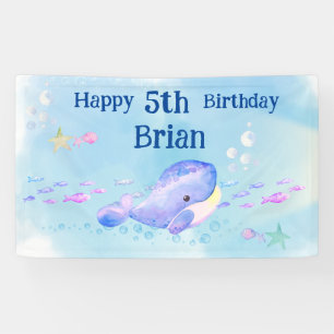  Blue Whale Watercolor Birthday  Banner