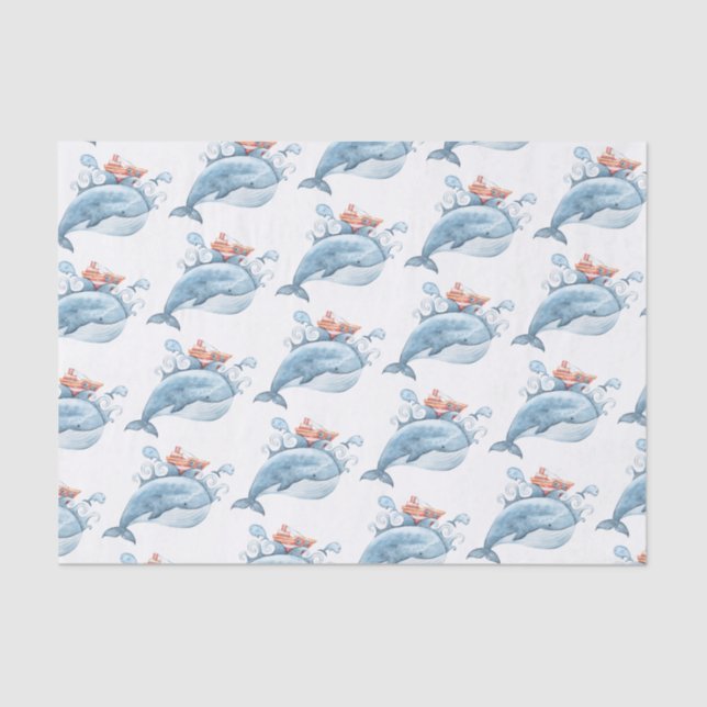Blue Whale Watercolor Tissue Paper (Front)