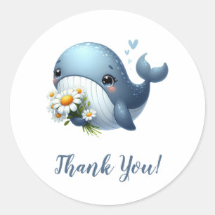 Blue Whale with Sunflowers Thank You Classic Round Sticker