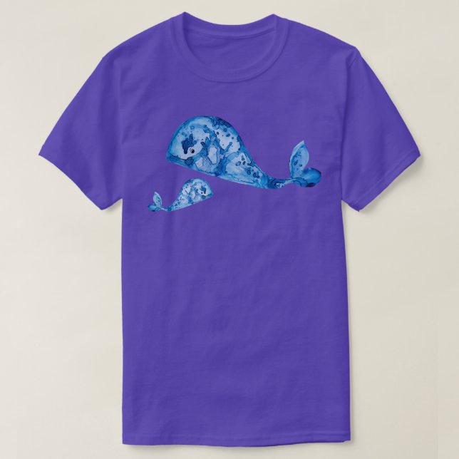 Blue Whale Wth Baby Painting T-Shirt (Design Front)