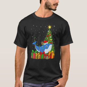 Blue Whale Xmas Lights Santa Blue Whale Christmas T-Shirt