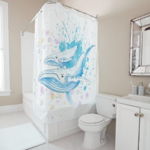 Blue Whales Colour Splash Shower Curtain