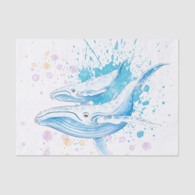 Blue Whales Colour Splash Tissue Paper (Front)