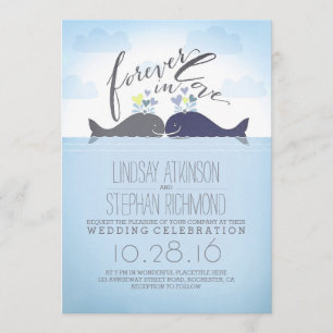 Blue Whales Cute and Romantic Nautical Wedding Invitation