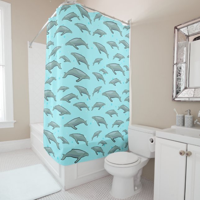 Blue Whales Design Shower Curtain (In Situ)