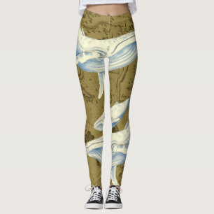 Blue Whales Family Olive Green Leggings