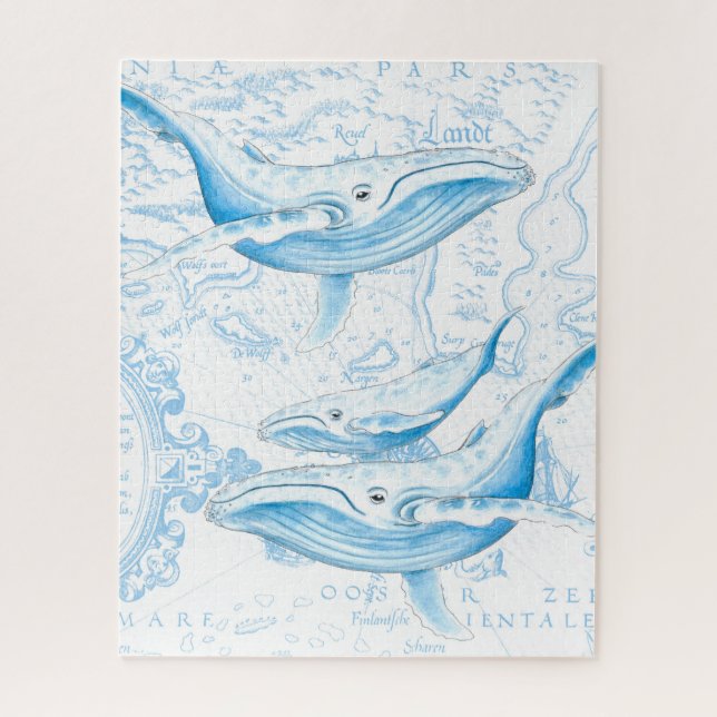 Blue Whales Family White Jigsaw Puzzle (Vertical)