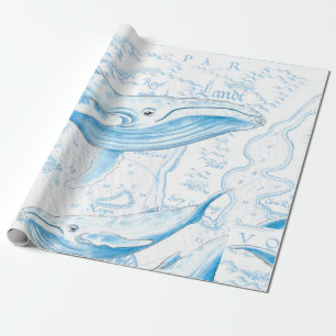 Blue Whales Family White Wrapping Paper