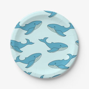 Blue Whales Pattern Ocean-Themed Party Paper Plate