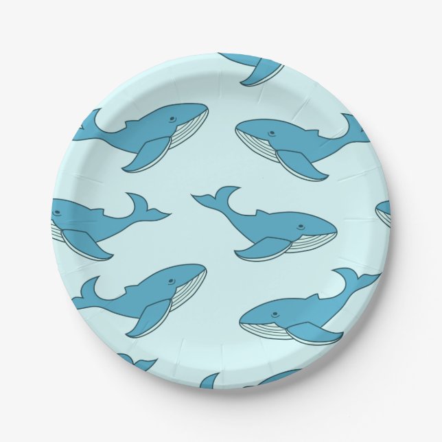 Blue Whales Pattern Ocean-Themed Party Paper Plate (Front)