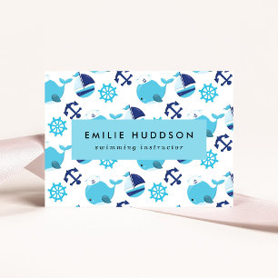 Blue Whales, Swim Instructor, Swimming Coach Business Card