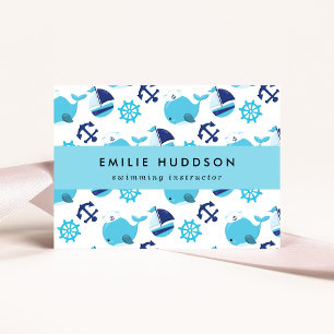 Blue Whales, Swim Instructor, Swimming Coach Business Card