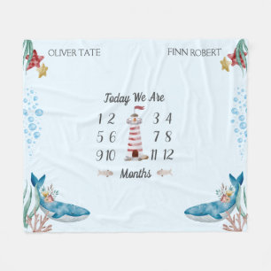 Blue Whales Twin Baby Milestone Fleece Blanket