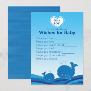 Blue Whales Wishes for Baby Shower Game Invitation