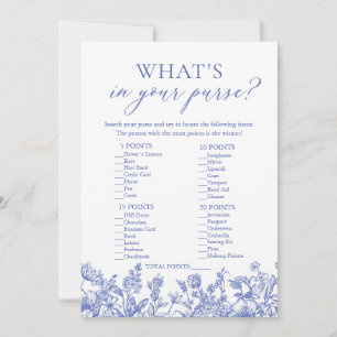 Blue What's In Your Purse Bridal Shower Game Invitation