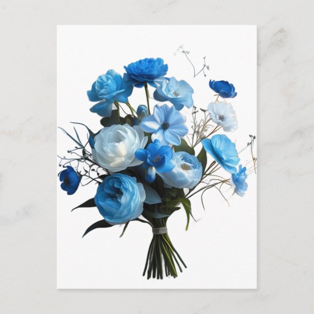 Blue & Whiite Flowers Holiday Postcard (Front)