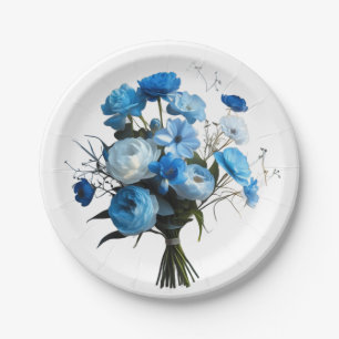 Blue & Whiite Flowers Paper Plate